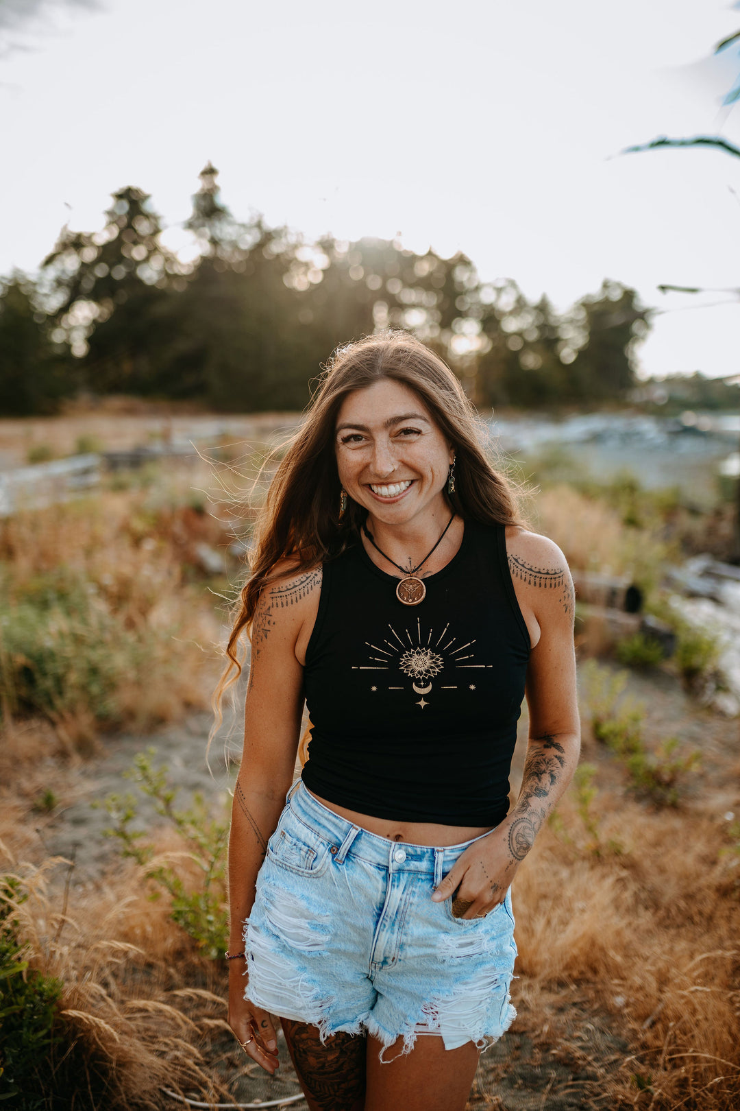 Celestial Sunflower Bamboo Stretch Crop Tank * Made In Canada*