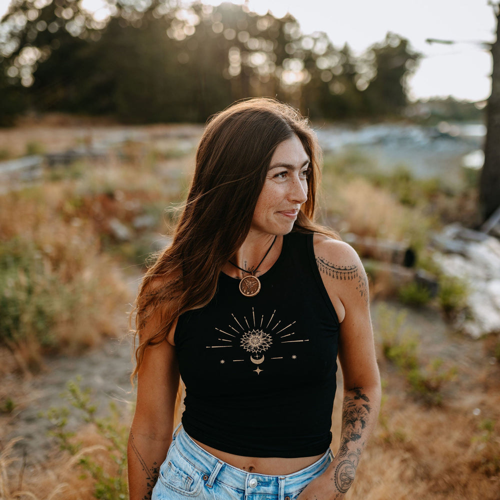 Celestial Sunflower Bamboo Stretch Crop Tank * Made In Canada*