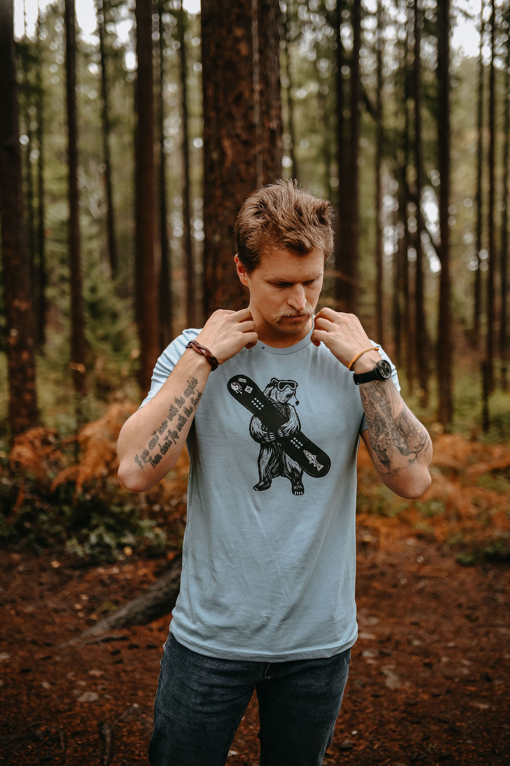 Shredding Bear Mens Tee in Vintage Denim