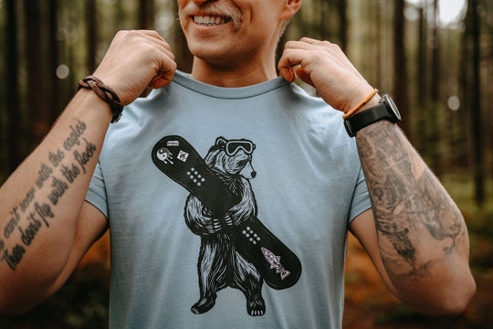 Shredding Bear Mens Tee in Vintage Denim