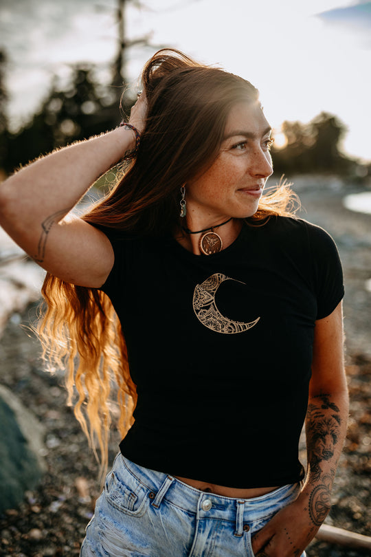 Mandala Moon Bamboo Stretch Crop Tee * Made in Canada*