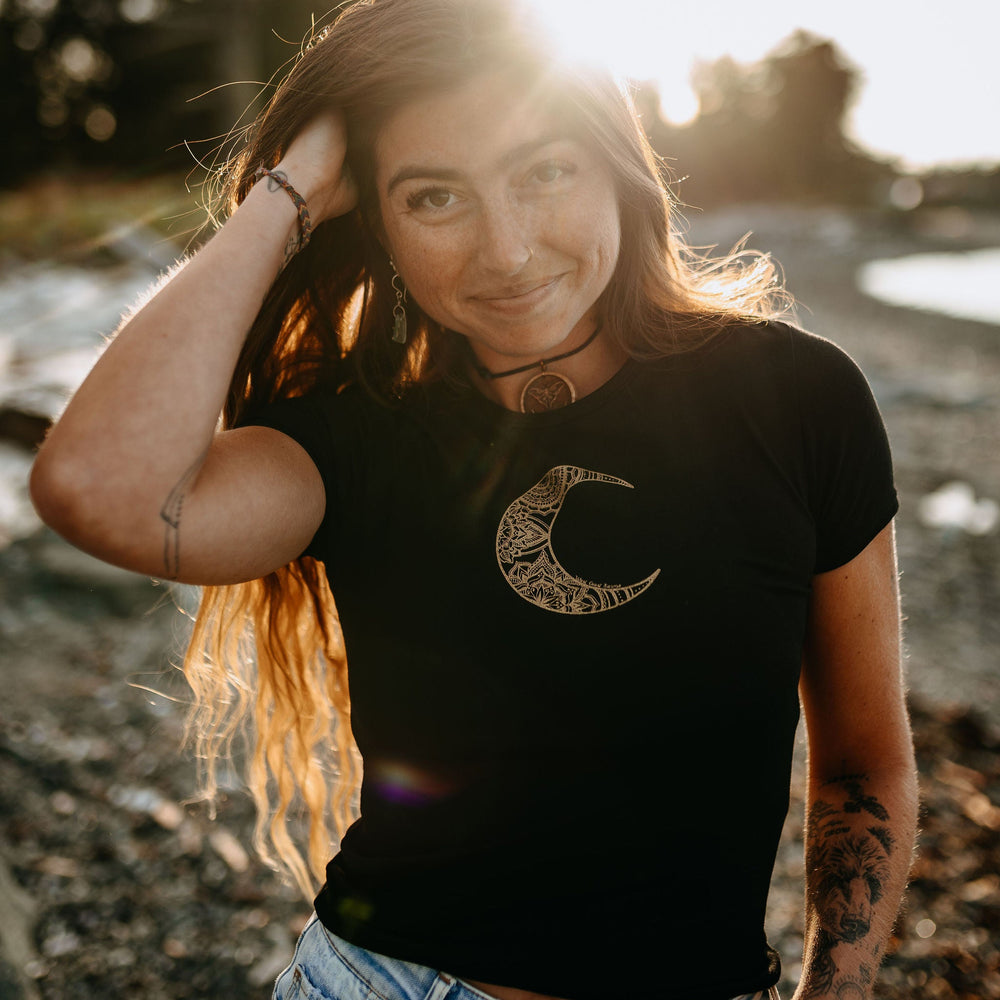 Mandala Moon Bamboo Stretch Crop Tee * Made in Canada*