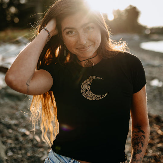 Mandala Moon Bamboo Stretch Crop Tee * Made in Canada*
