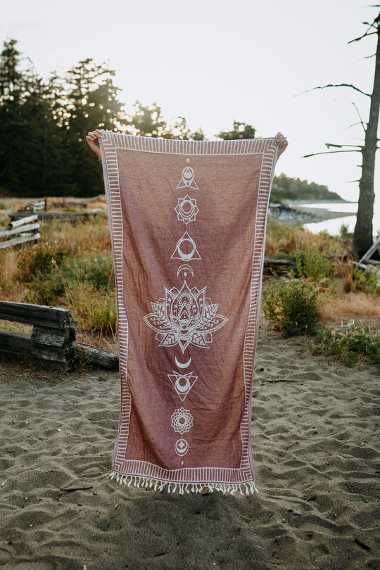 Burgundy Chakra Lotus 100% Cotton Turkish Towel