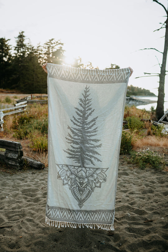 Slate Grey Tree Mandala 100% Cotton Turkish Towel
