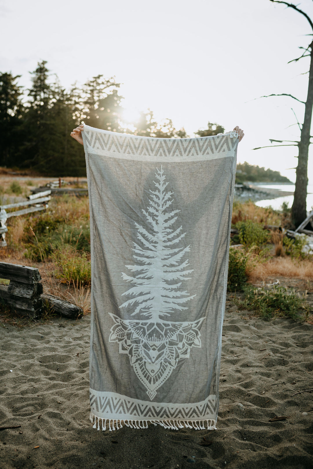 Slate Grey Tree Mandala 100% Cotton Turkish Towel
