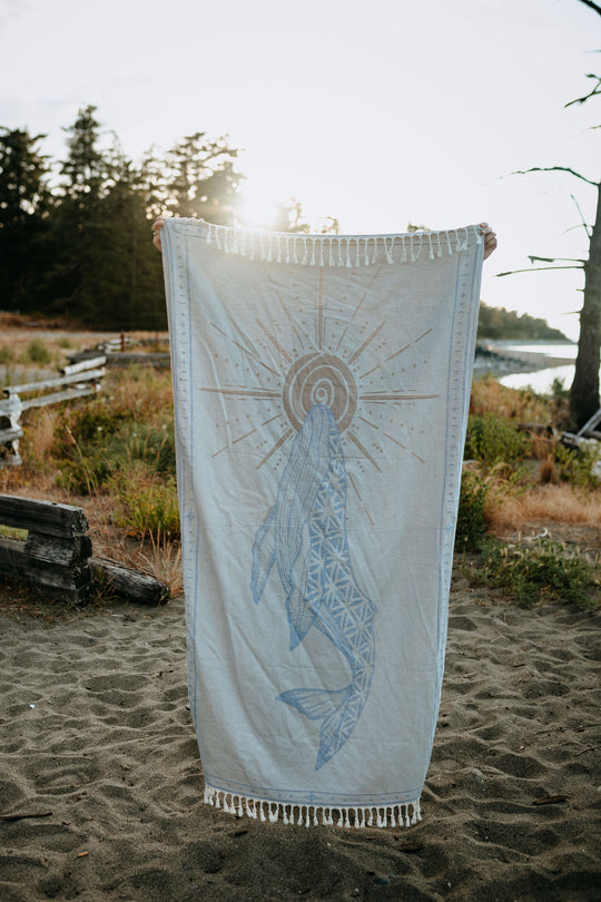 Storm Blue Seed Of Life Whale 100% Cotton Turkish Towel