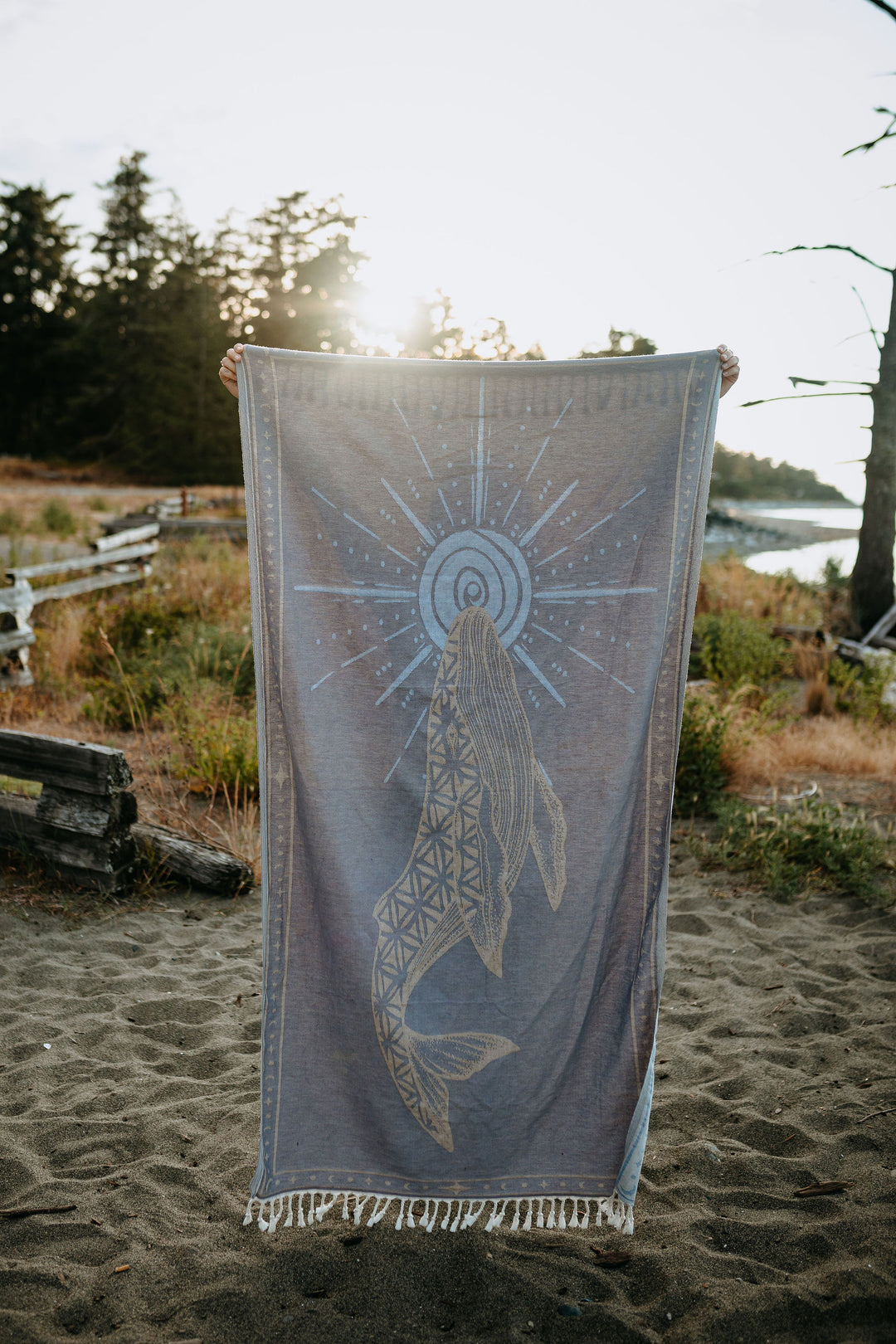 Storm Blue Seed Of Life Whale 100% Cotton Turkish Towel