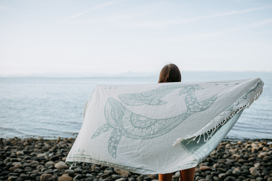 Seafoam Humpback Whales 100% Cotton Turkish Towel