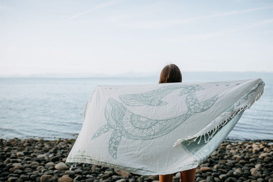 Seafoam Humpback Whales 100% Cotton Turkish Towel