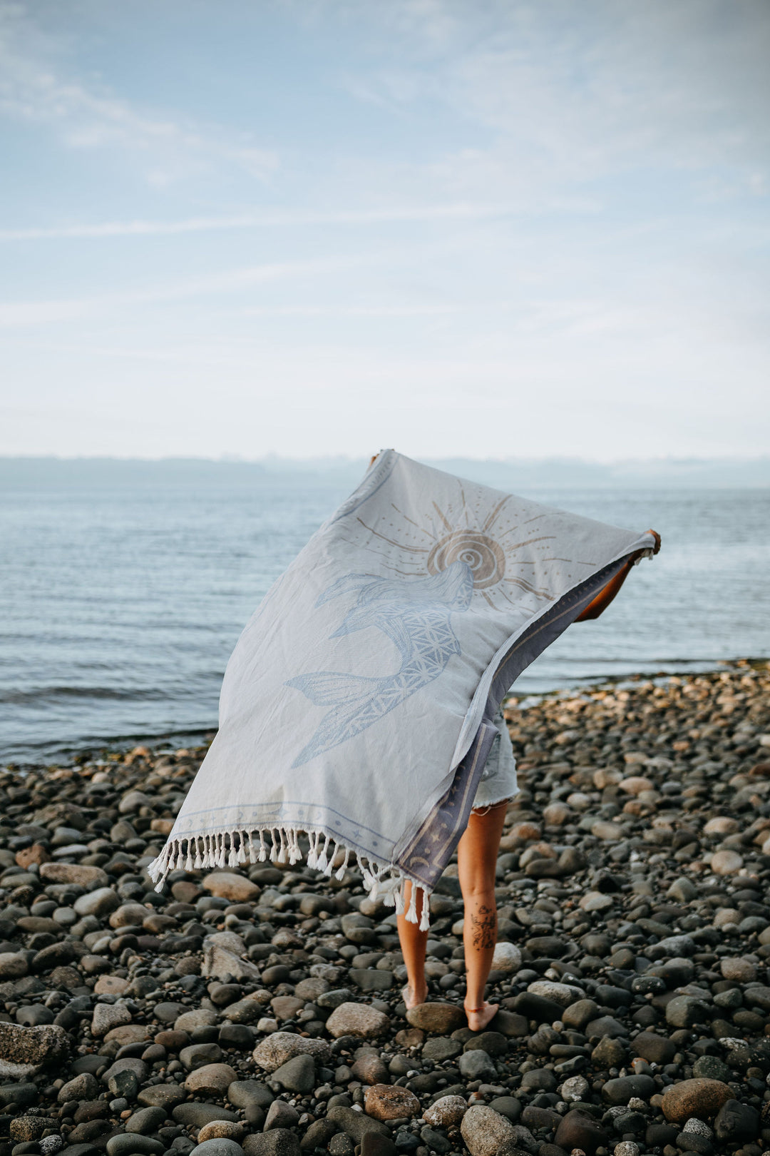 Storm Blue Seed Of Life Whale 100% Cotton Turkish Towel