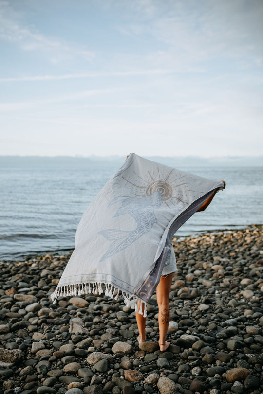 Storm Blue Seed Of Life Whale 100% Cotton Turkish Towel