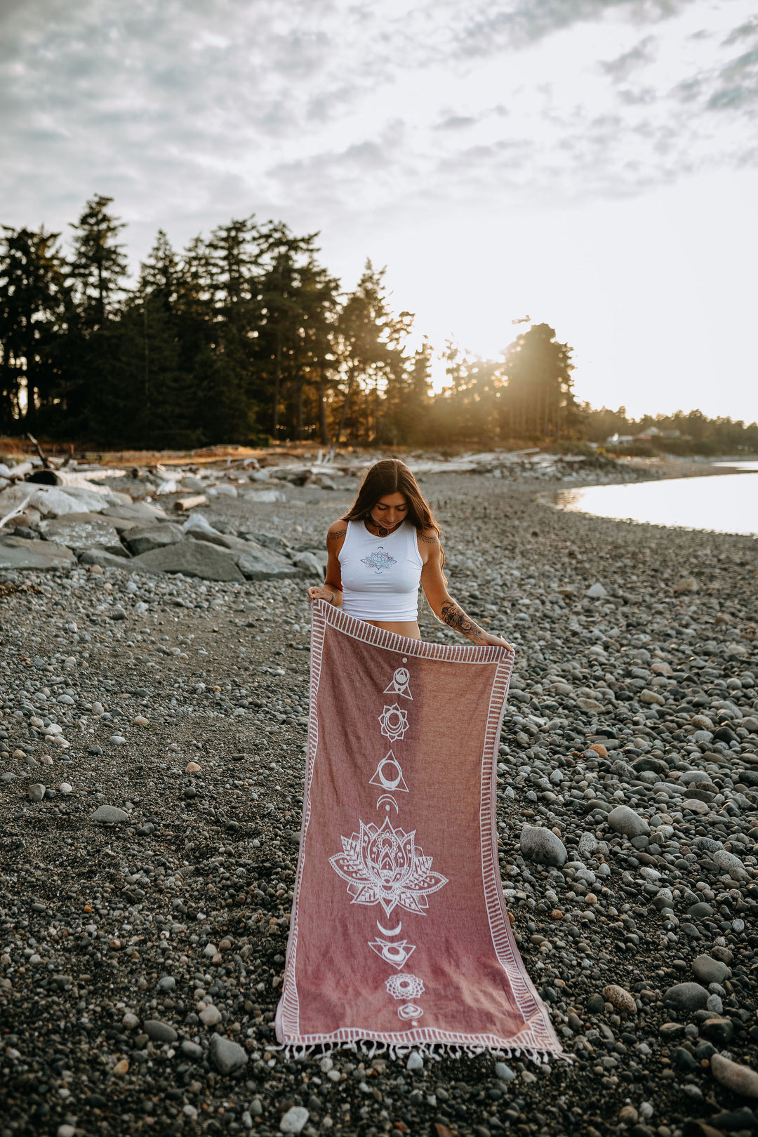 Burgundy Chakra Lotus 100% Cotton Turkish Towel