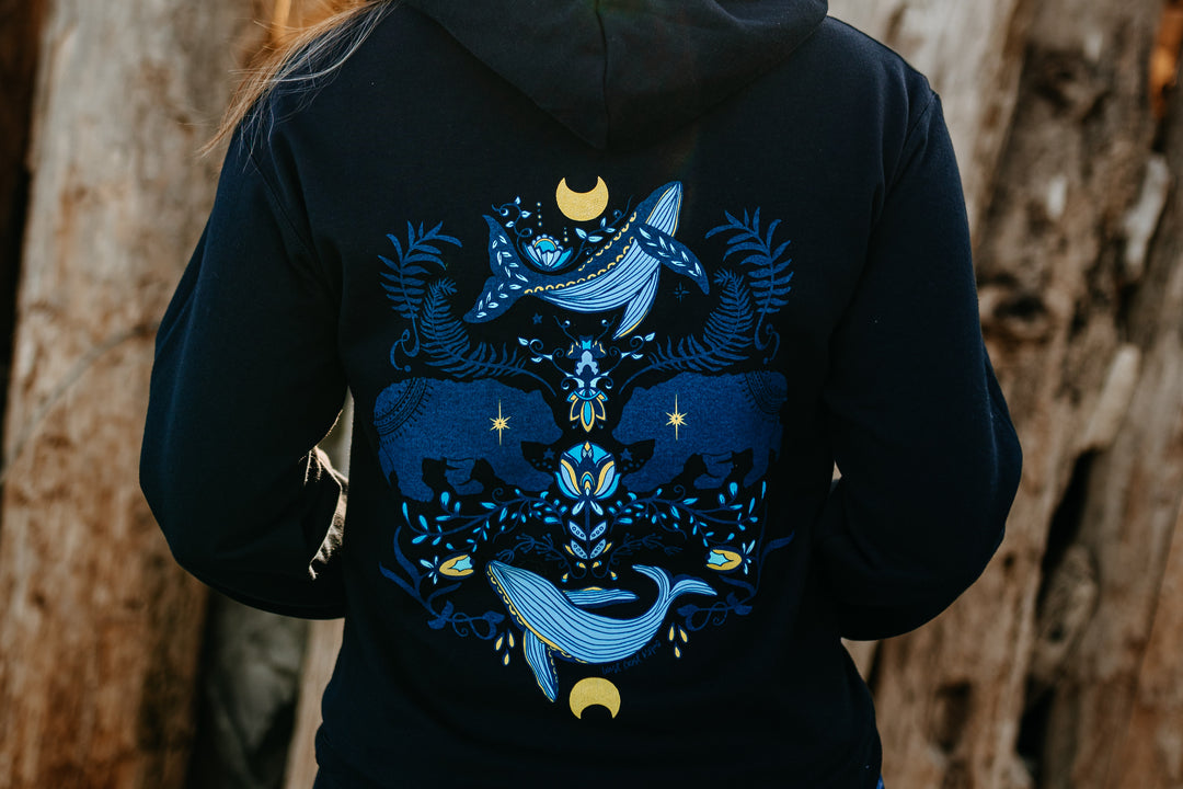Colourful Cottage Bear Hoodie in Black