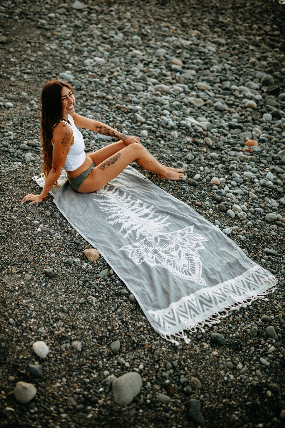 Slate Grey Tree Mandala 100% Cotton Turkish Towel