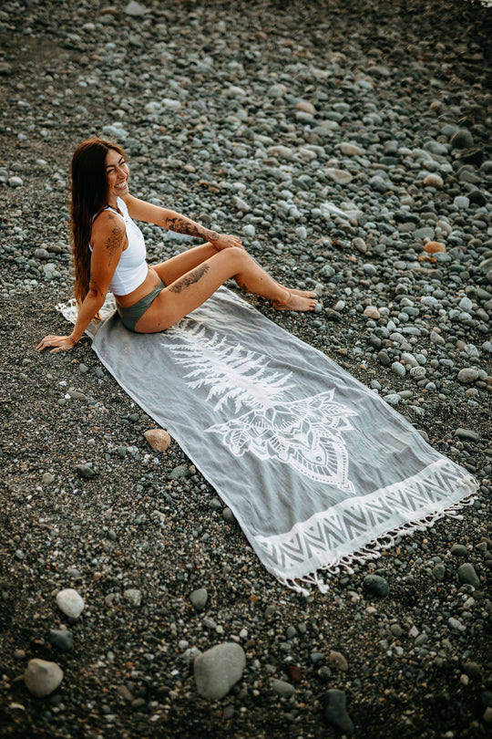 Slate Grey Tree Mandala 100% Cotton Turkish Towel