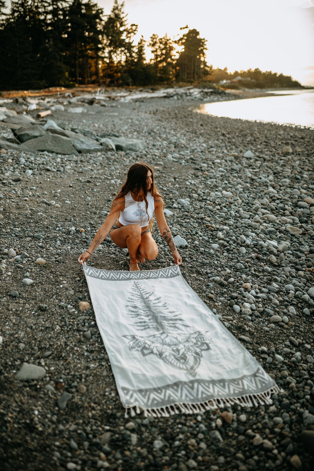 Slate Grey Tree Mandala 100% Cotton Turkish Towel
