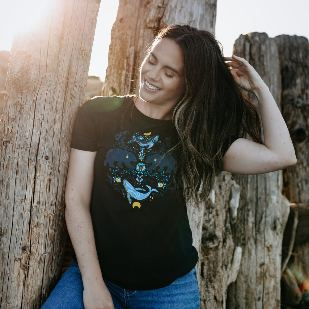 Colourful Cottage Bear Relaxed Fit Tee in Black
