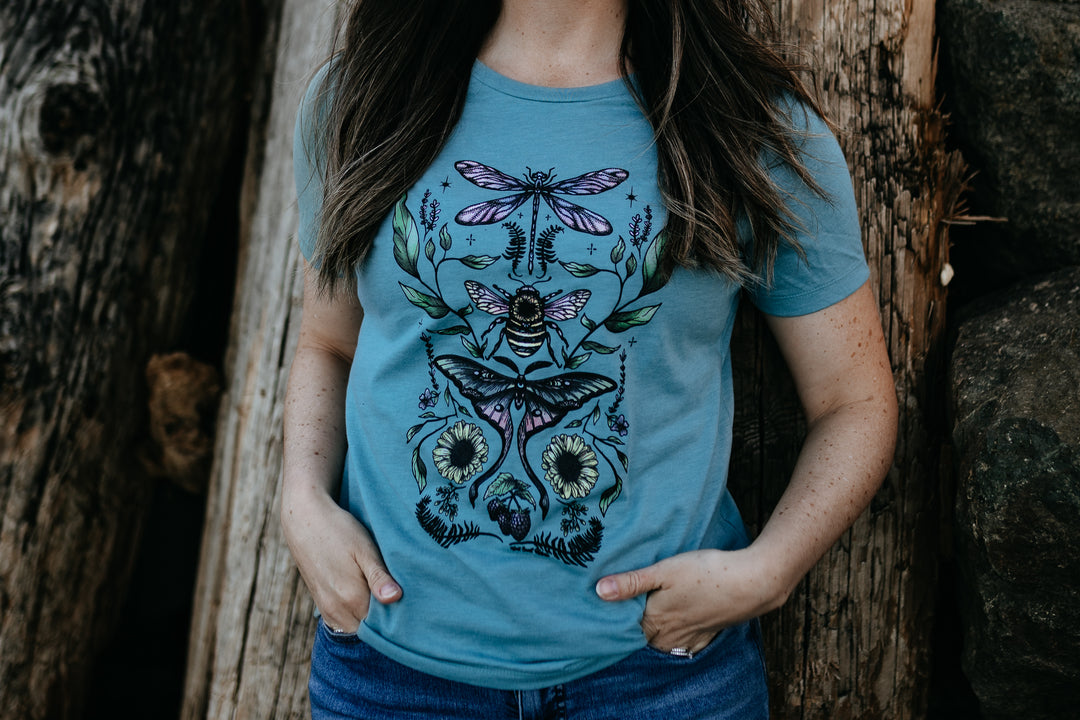 Flying Fauna Relaxed Fit Tee In Heather Blue Lagoon