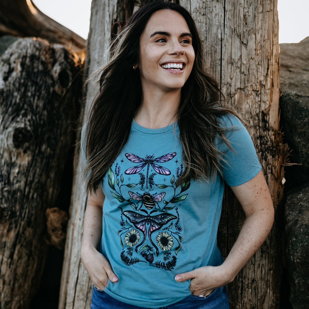 Flying Fauna Relaxed Fit Tee In Heather Blue Lagoon