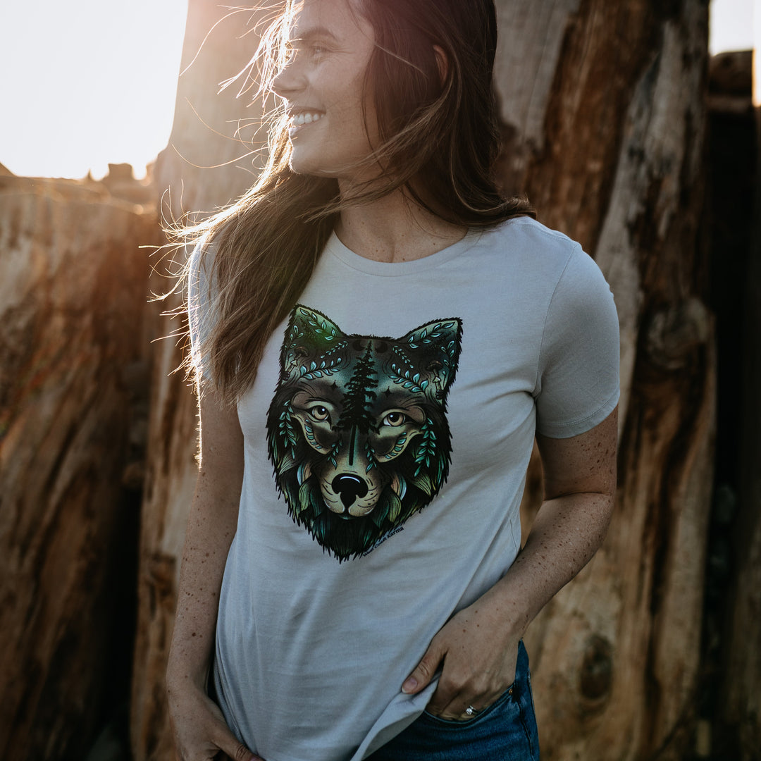 Colourful Nature Wolf Relaxed Fit Tee In Solid Athletic Grey