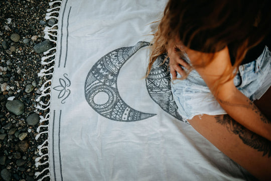 Navy Mandala Moon Phase 100% Cotton Turkish Towel