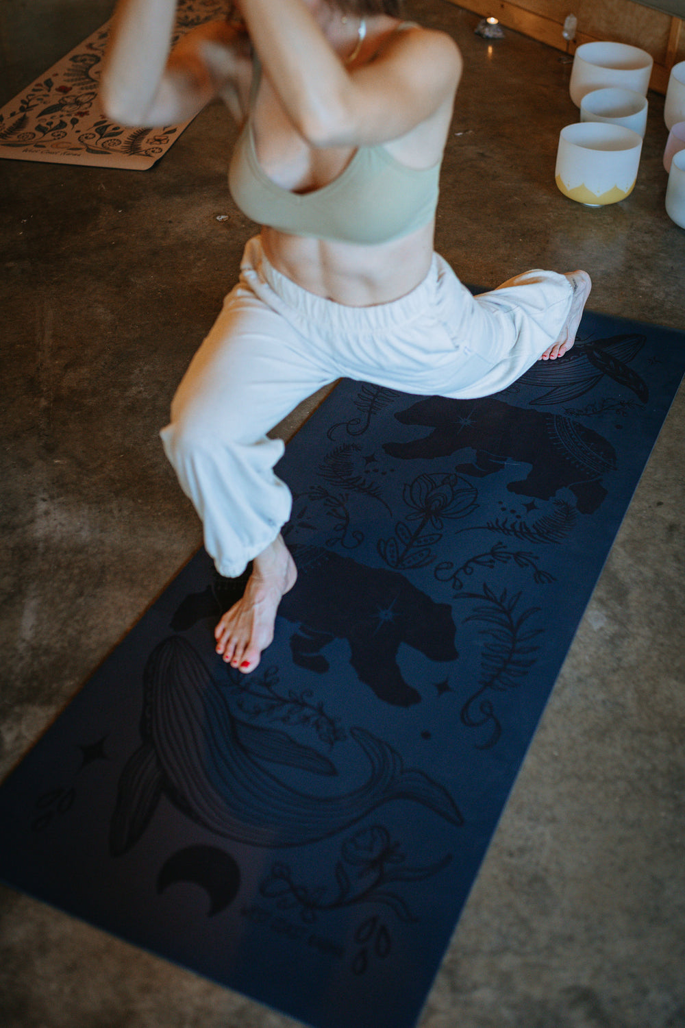 Cottage Bear Engraved Navy Yoga Mat 5mm