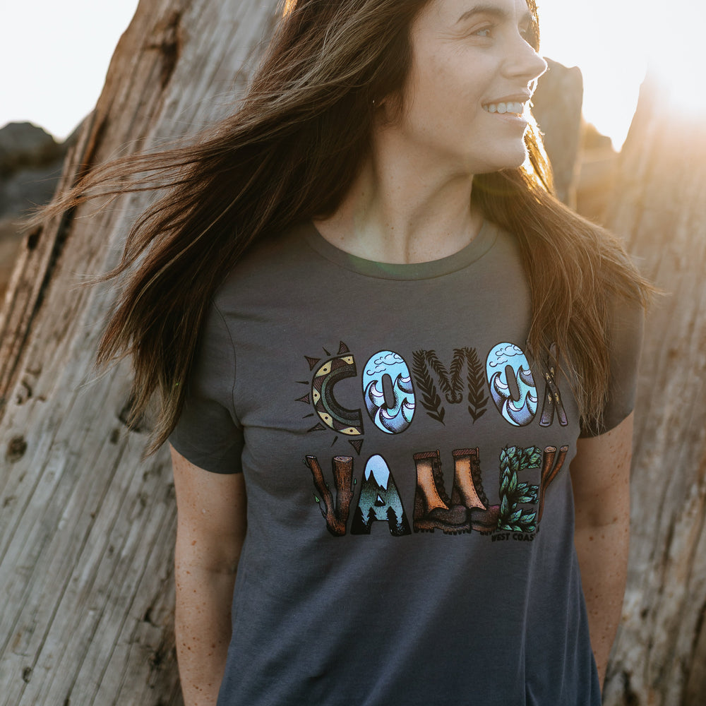 Colourful Comox Valley Word Relaxed Tee in Asphalt