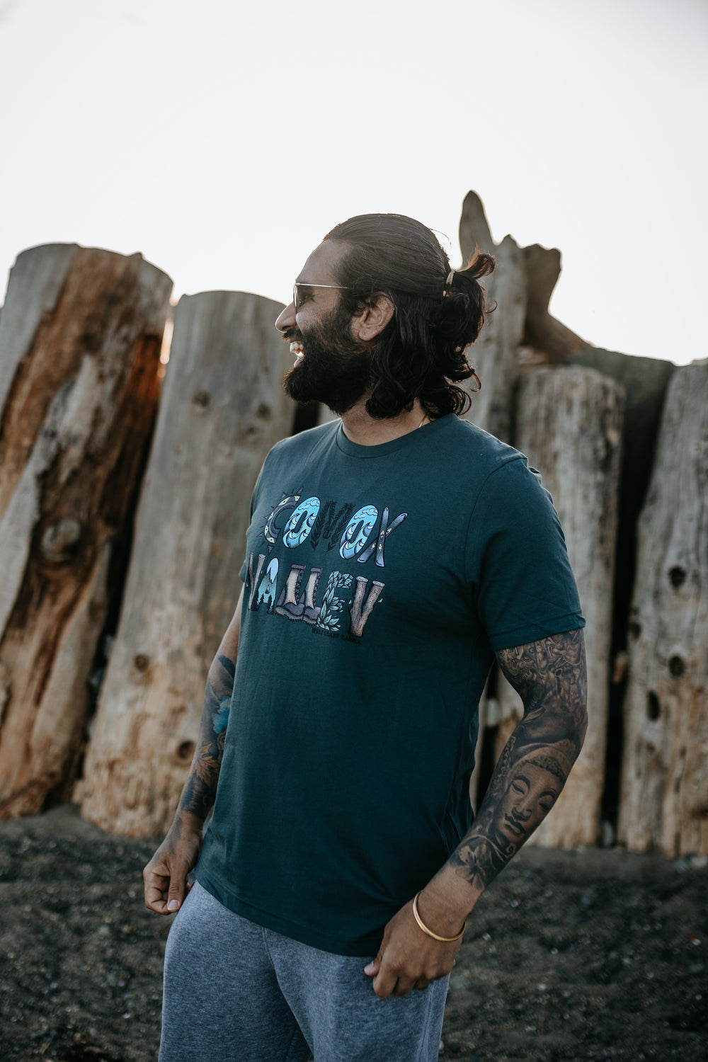 Colourful Comox Valley Word Mens Tee in Hunter Green