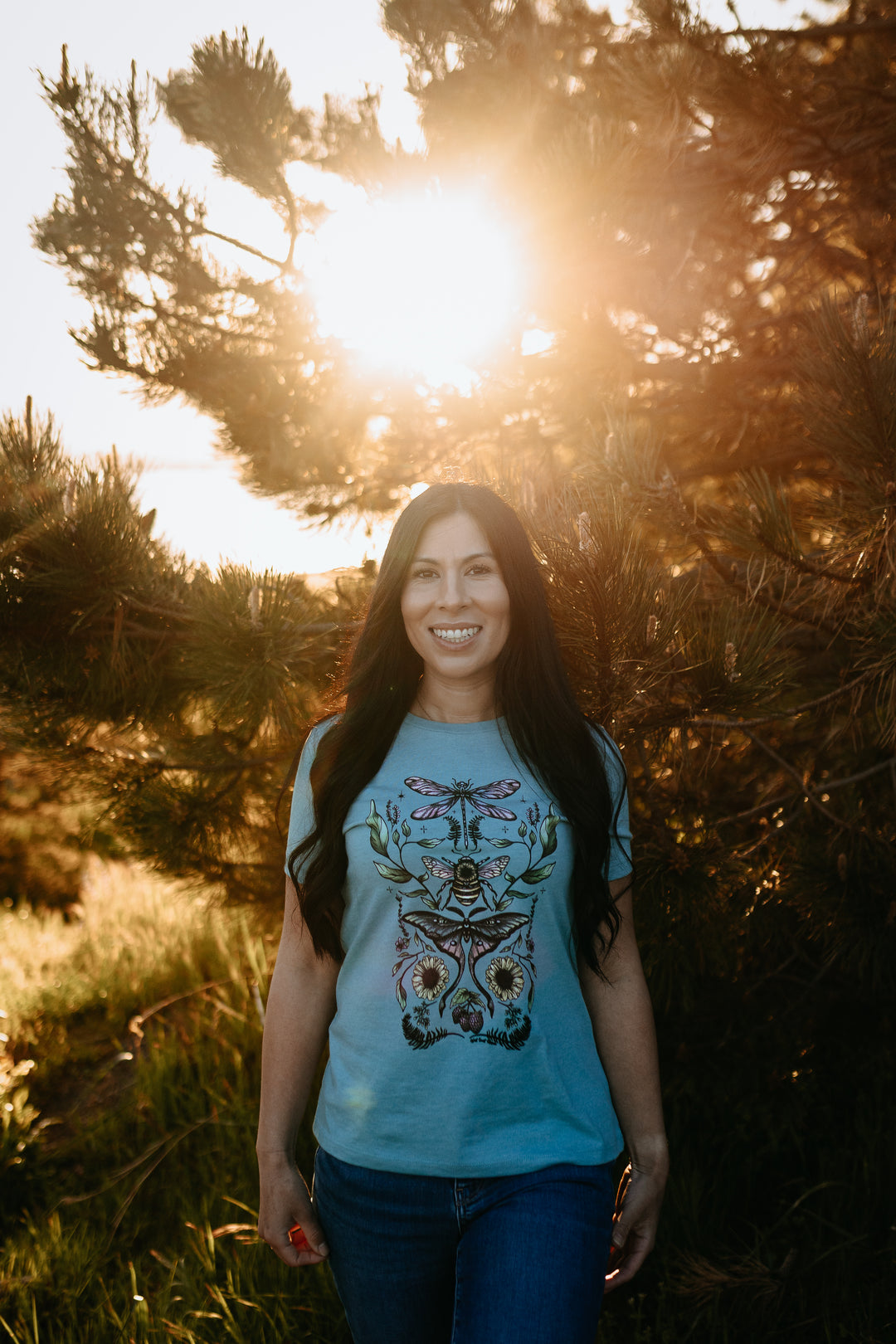 Flying Fauna Relaxed Fit Tee In Heather Blue Lagoon