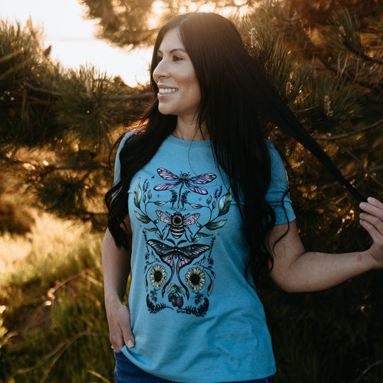 Flying Fauna Relaxed Fit Tee In Heather Blue Lagoon