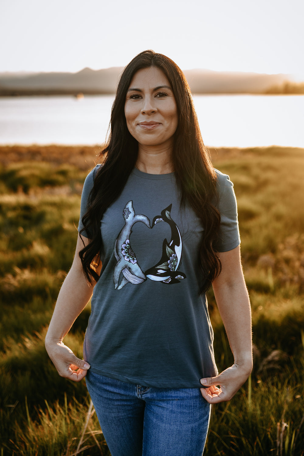 Colourful Whale Heart Relaxed Tee In Vintage Navy