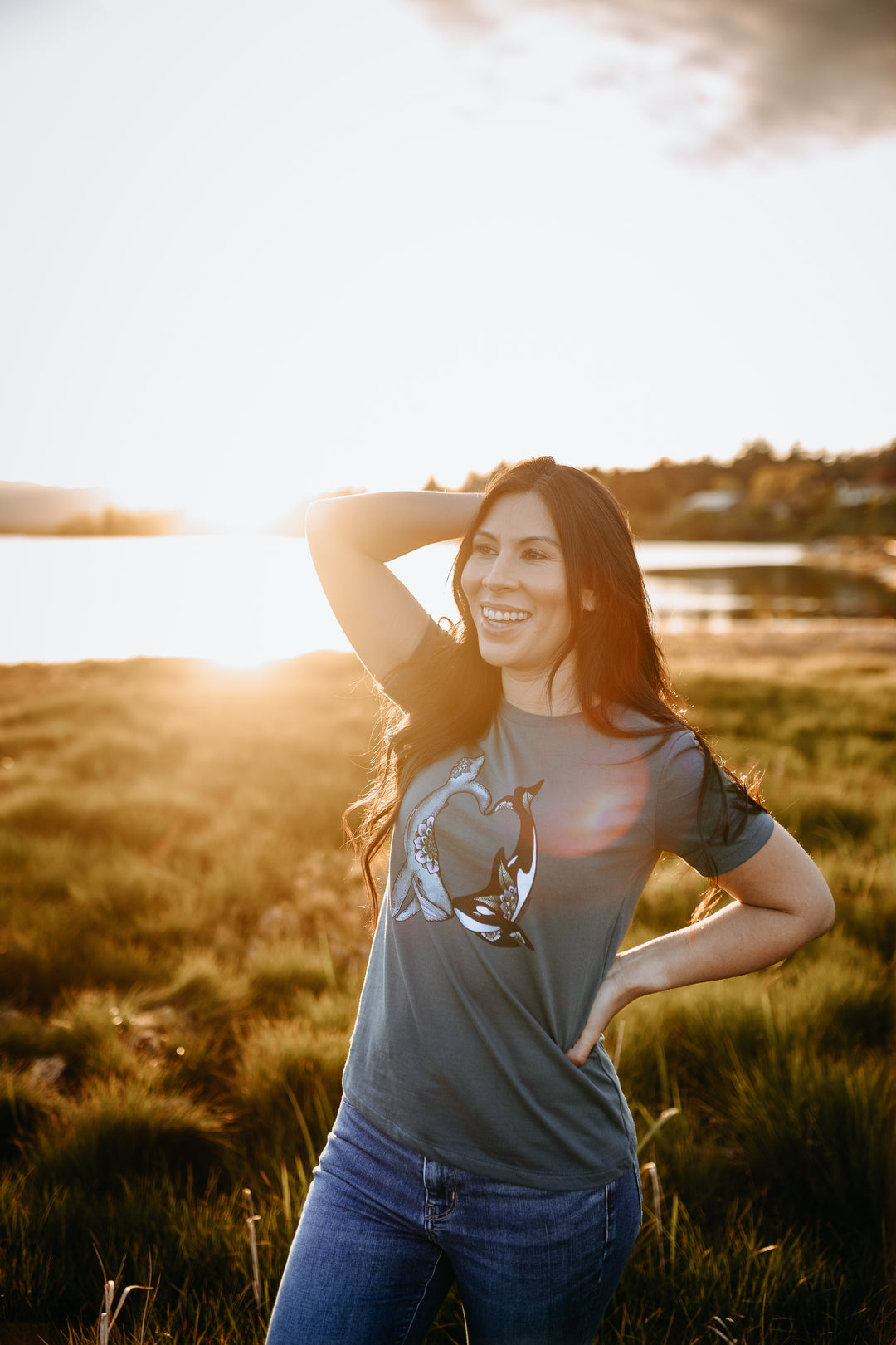 Colourful Whale Heart Relaxed Tee In Vintage Navy