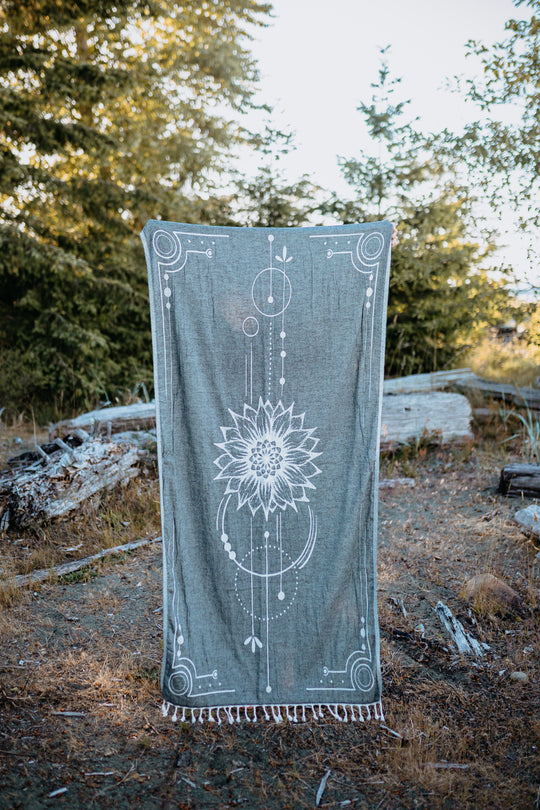 Charcoal Sunflower Fine line 100% Cotton Turkish Towel