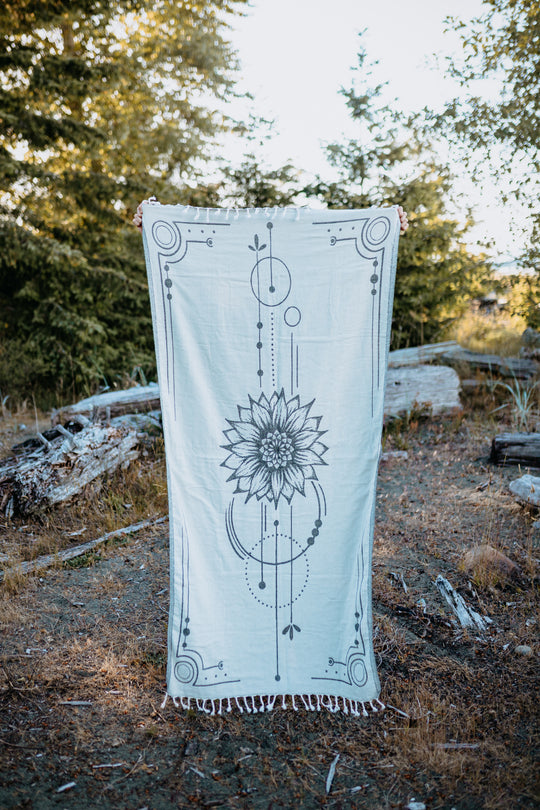 Charcoal Sunflower Fine line 100% Cotton Turkish Towel