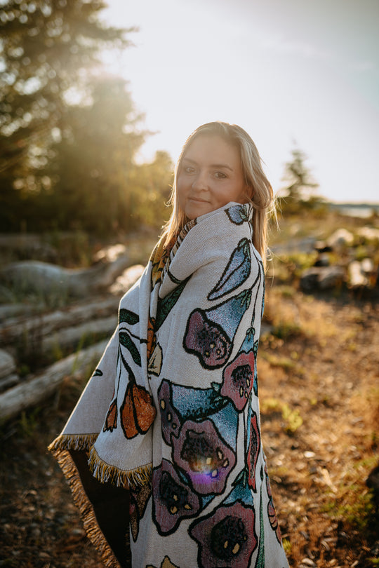 West Coast Wildflowers & Bees 100% Cotton Woven Blanket