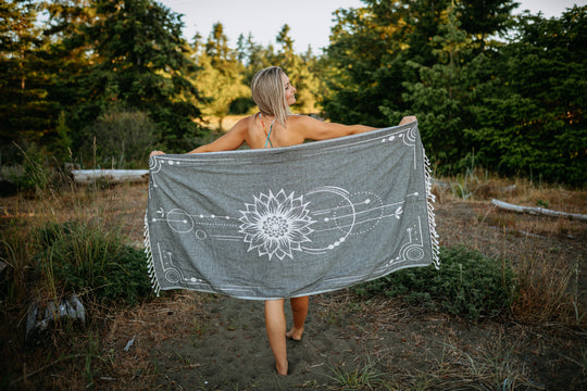 Charcoal Sunflower Fine line 100% Cotton Turkish Towel