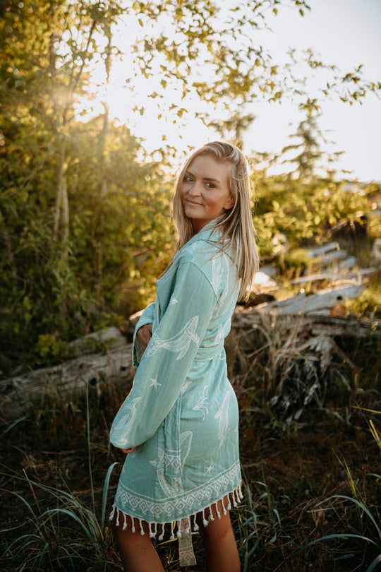 Coastal Humpback Hooded Robe- Seafoam Blue