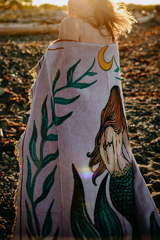 Coastal Mermaid 100% Cotton Woven Blanket