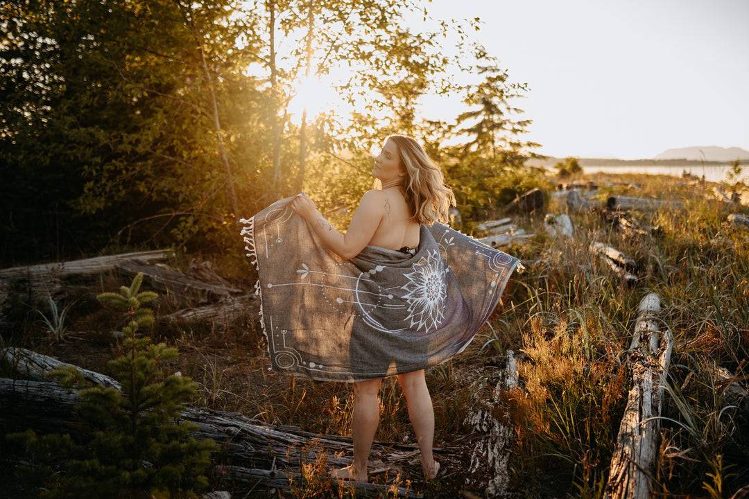 Charcoal Sunflower Fine line 100% Cotton Turkish Towel