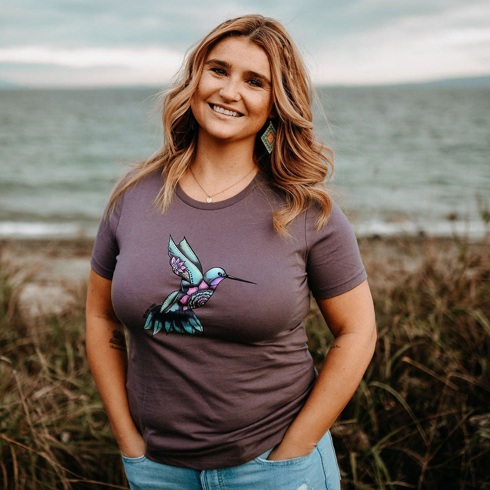 Mandala Flower Hummingbird Ladies Tee Purple Storm