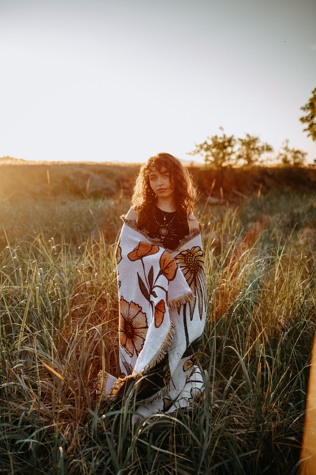 West Coast Wildflowers & Bees 100% Cotton Woven Blanket