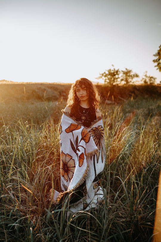 West Coast Wildflowers & Bees 100% Cotton Woven Blanket