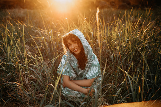 Rainforest Fern Hooded Poncho- Moss Green