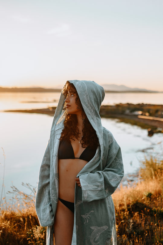 Coastal Humpback Hooded Robe- Seafoam Blue