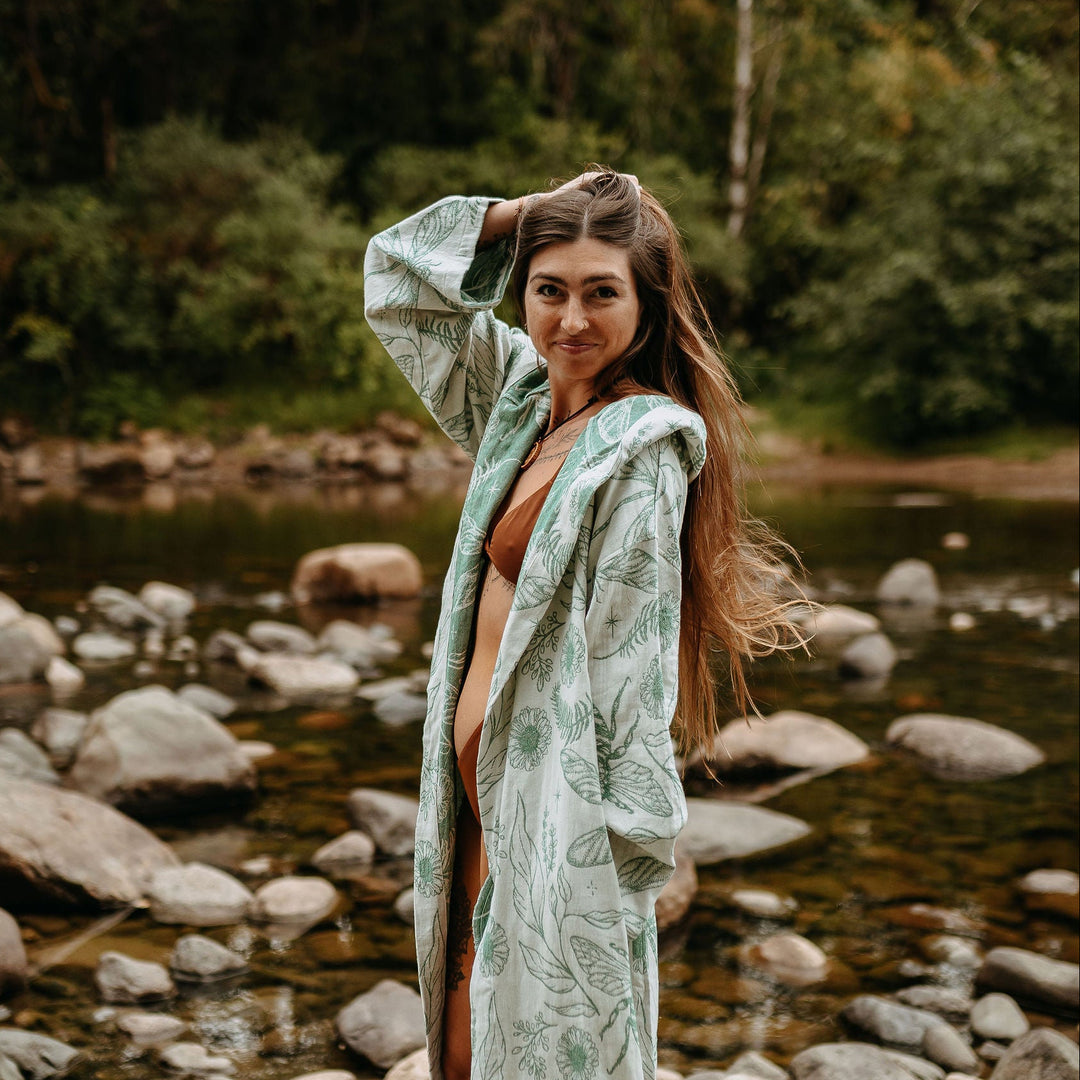 West Coast Garden Hooded Robe- Moss Green