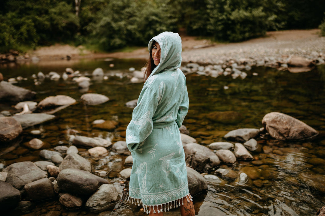 Coastal Humpback Hooded Robe- Seafoam Blue