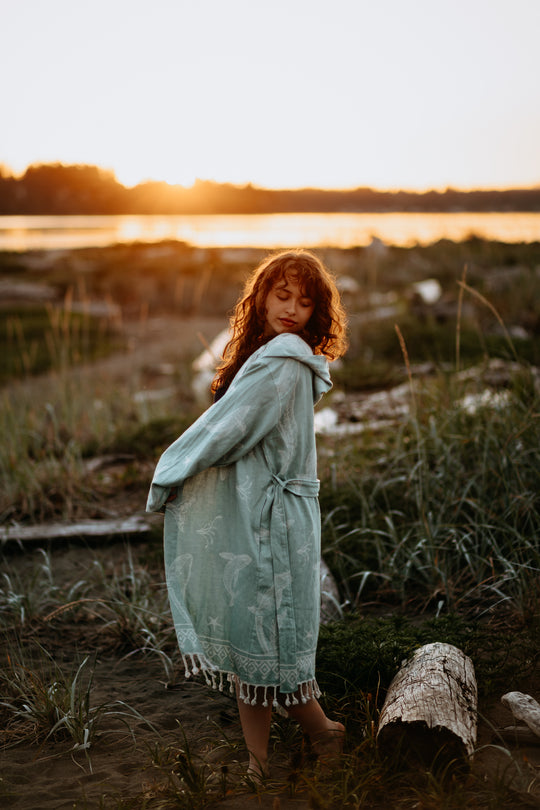 Coastal Humpback Hooded Robe- Seafoam Blue