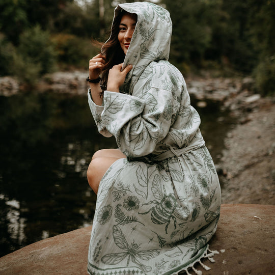 West Coast Garden Hooded Robe- Moss Green