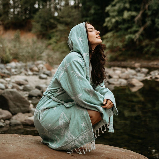 Coastal Humpback Hooded Robe- Seafoam Blue